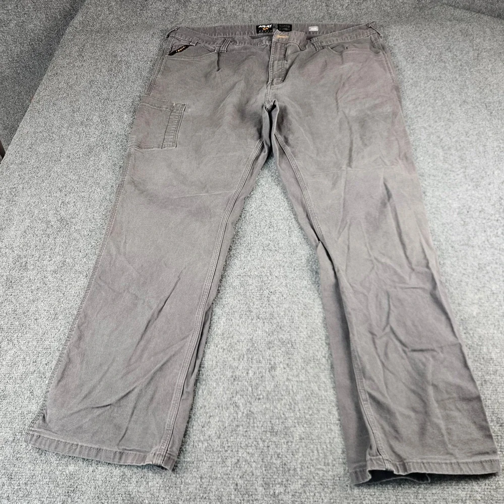Ariat Rebar M4 Relaxed Straight Grey Canvas Work Pants Mens 44x32 (Measures 30)